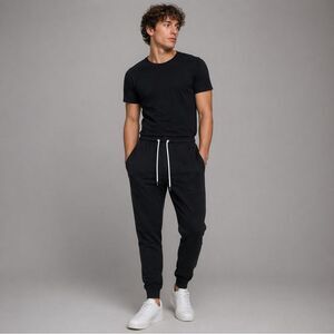 Forever 21 Men's Solid Black Jeggings Jogger Pants with Drawstring Cotton L